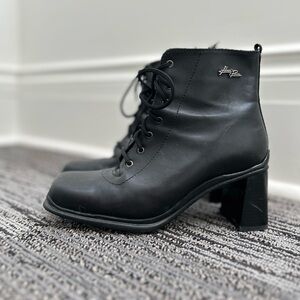 Vintage Black Whimsigoth Square Toe Boots